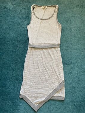 Monteau Light Gray & White Striped Asymmetrical Tank Dress